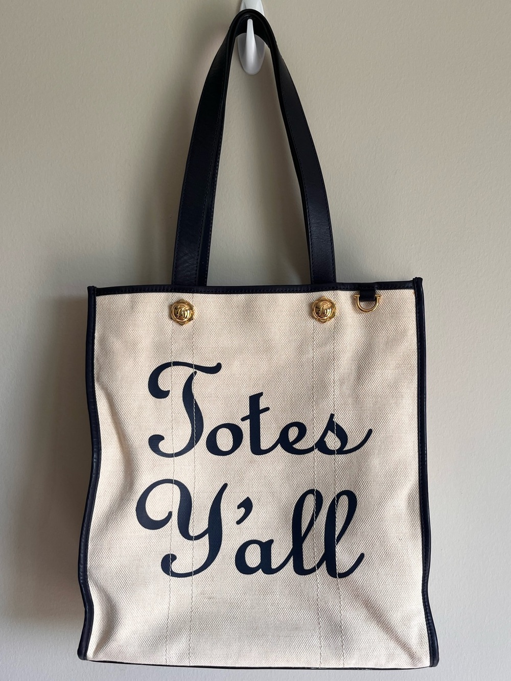 Draper James Totes Y’all Beige and Navy Tote Bag